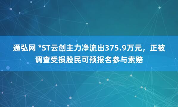 通弘网 *ST云创主力净流出375.9万元，正被调查受损股民可预报名参与索赔