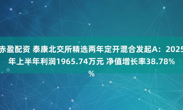 赤盈配资 泰康北交所精选两年定开混合发起A：2025年上半年利润1965.74万元 净值增长率38.78%